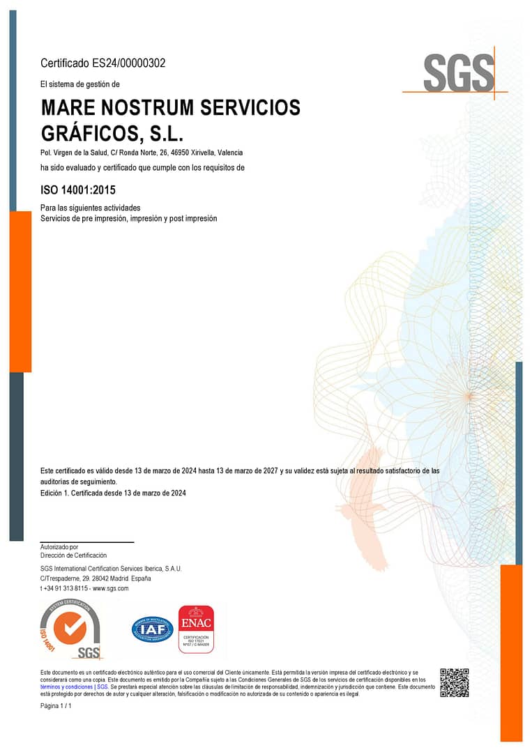 Mare Nostrum Graficas certificado ISO 14001